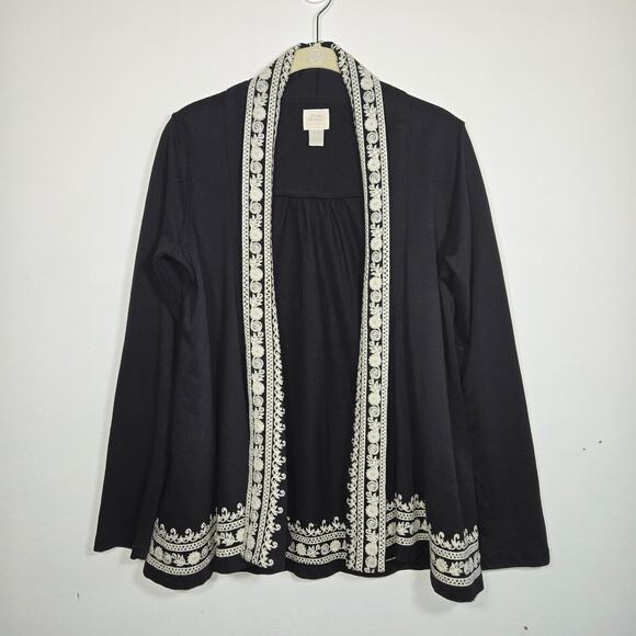 Lucky Brand Sweaters - Lucky Brand Black Embroidered Open Front Wrap Cardigan. Size XS.